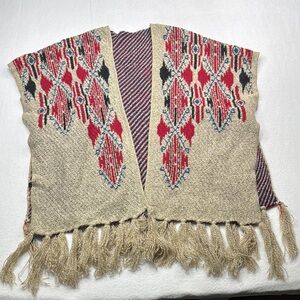 Bohemian Patterned Knit Vest with Fringe fits like Large L brown tassels pattern